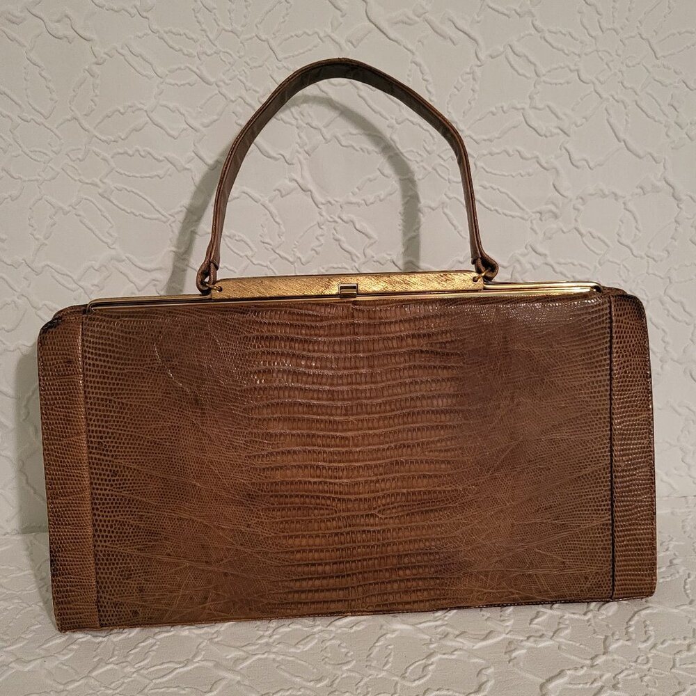 Sydney California Rare Vintage 1960's Brown Alligator Skin Satchel Handbag